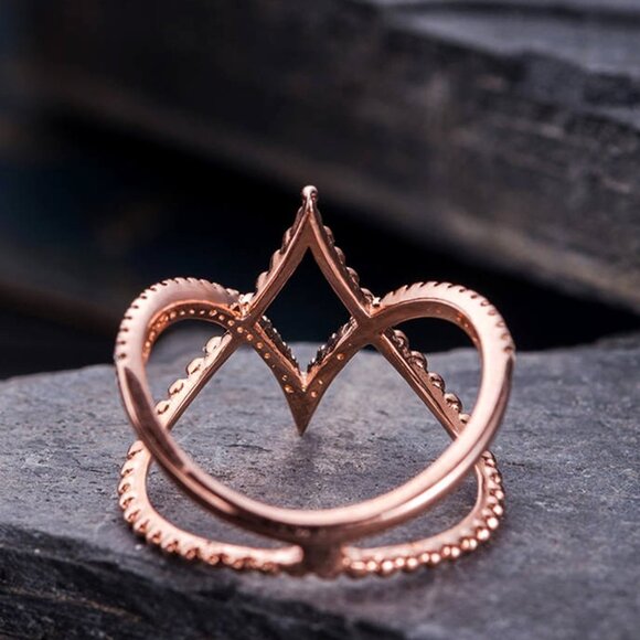 ✨ Bride Wedding/Women Beach Party Vintage Rose Gold Cross Crystal Ring,VIP296 - Picture 5 of 6